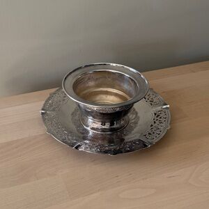 Vintage Viking Silverplate Bowl on Saucer/Underplate Ornate Scroll Design